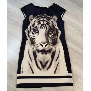 Montan Paris Black Tiger Print Cap Sleeve Shift Dress Size L